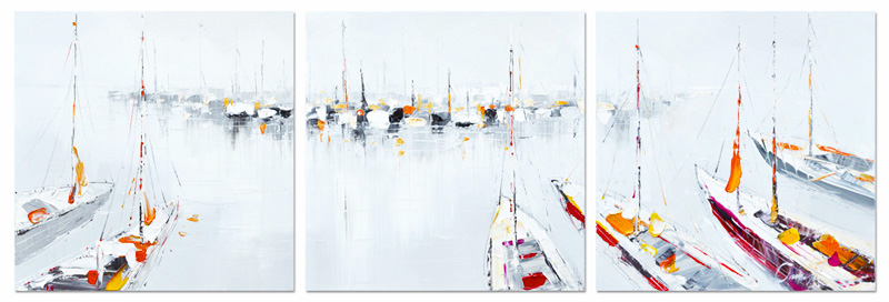 PXFC340 Wall décor art oil on canvas seascape sailboats blue white tones set of 3